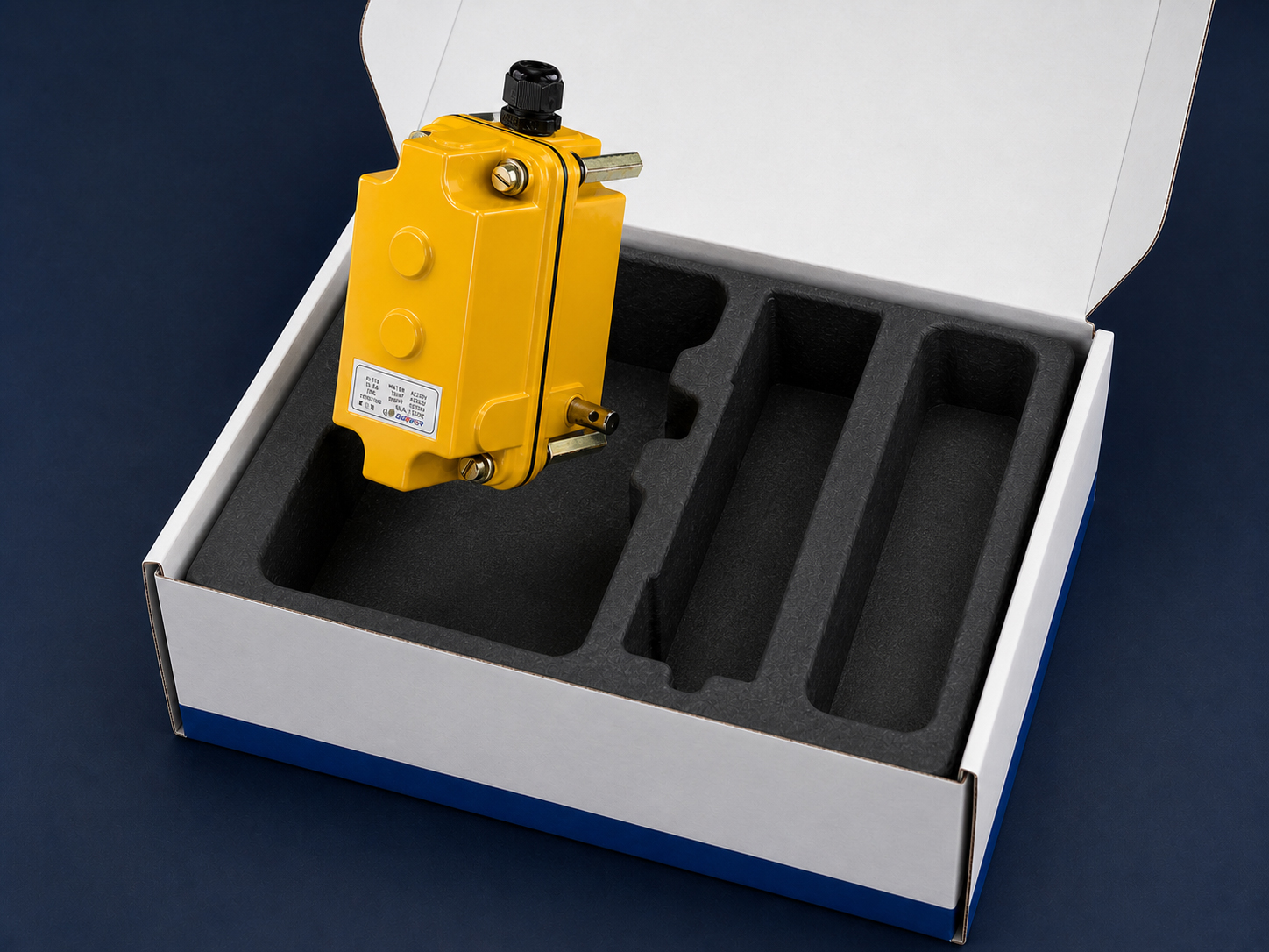 Product entering fitted protective packaging