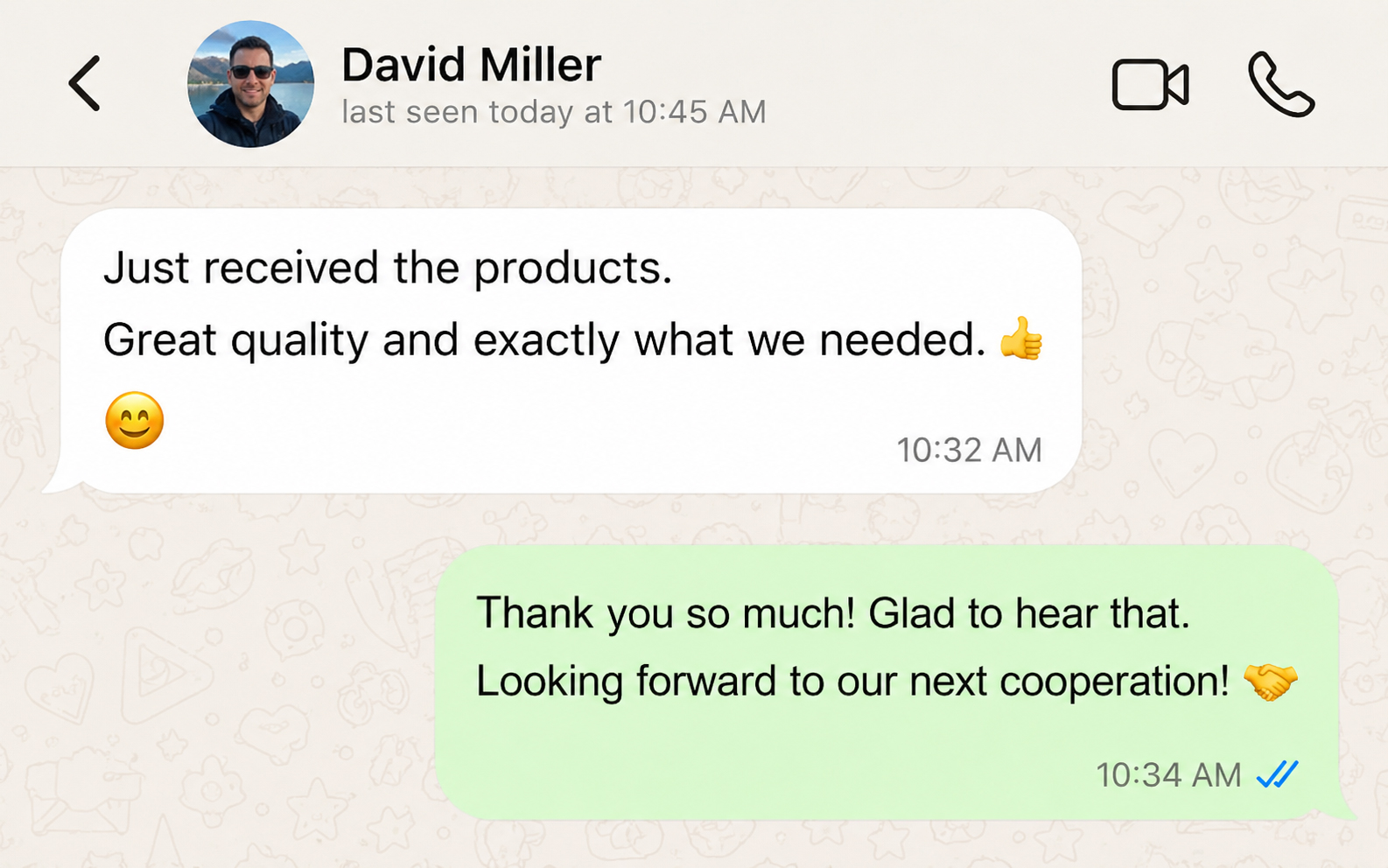 WhatsApp customer feedback screenshot